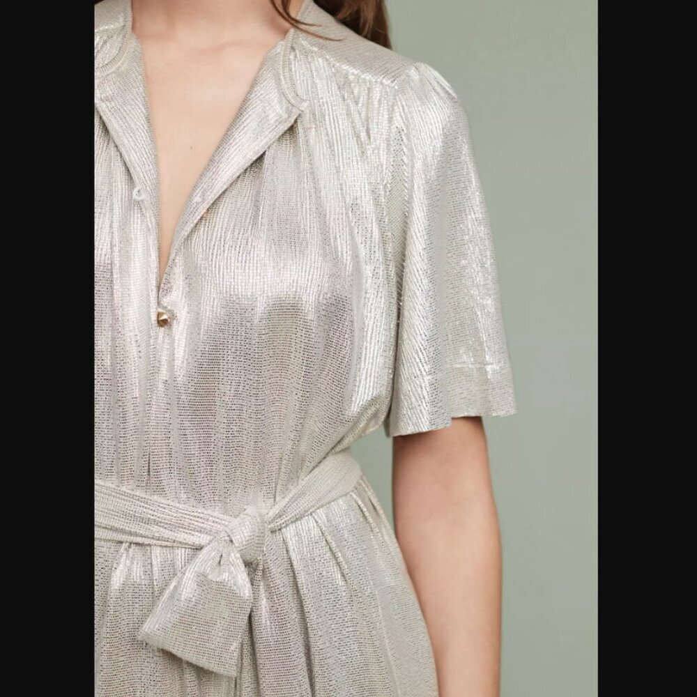 Anthropologie Sabina Musayev Mercury Metallic Gold Silver Shirt Dress S - Picture 2 of 11